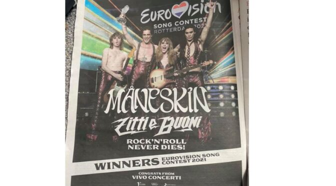 Eurovision still making headlines in UK with full page Måneskin celebration in Guardian newspaper